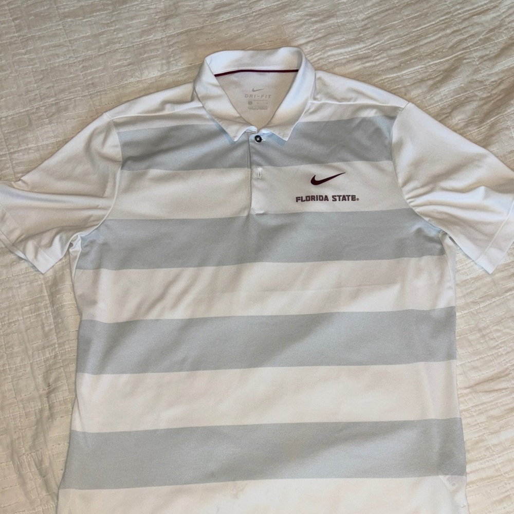 Nike Men's White and Gray Dry Fit Polo Shirt -Florida State University